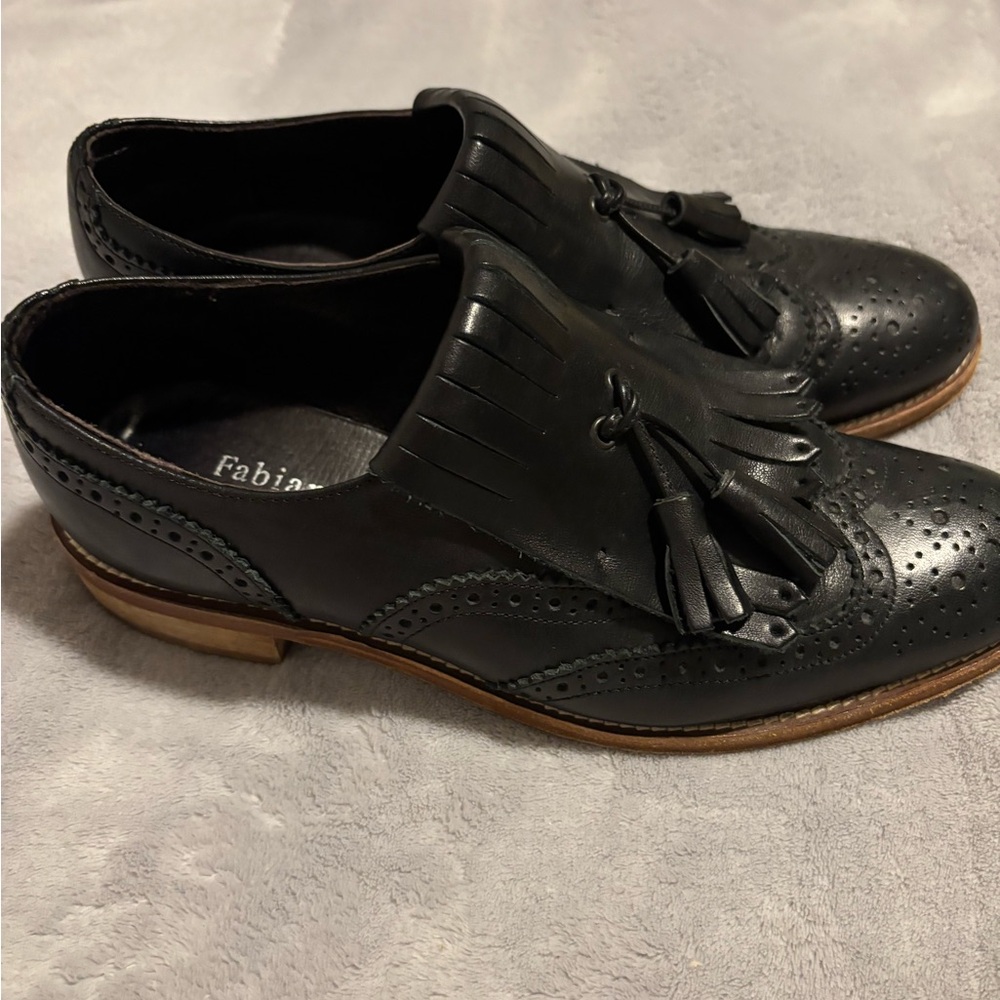 Fabianelli Italian Black Leather Women’s Tassel Loafers